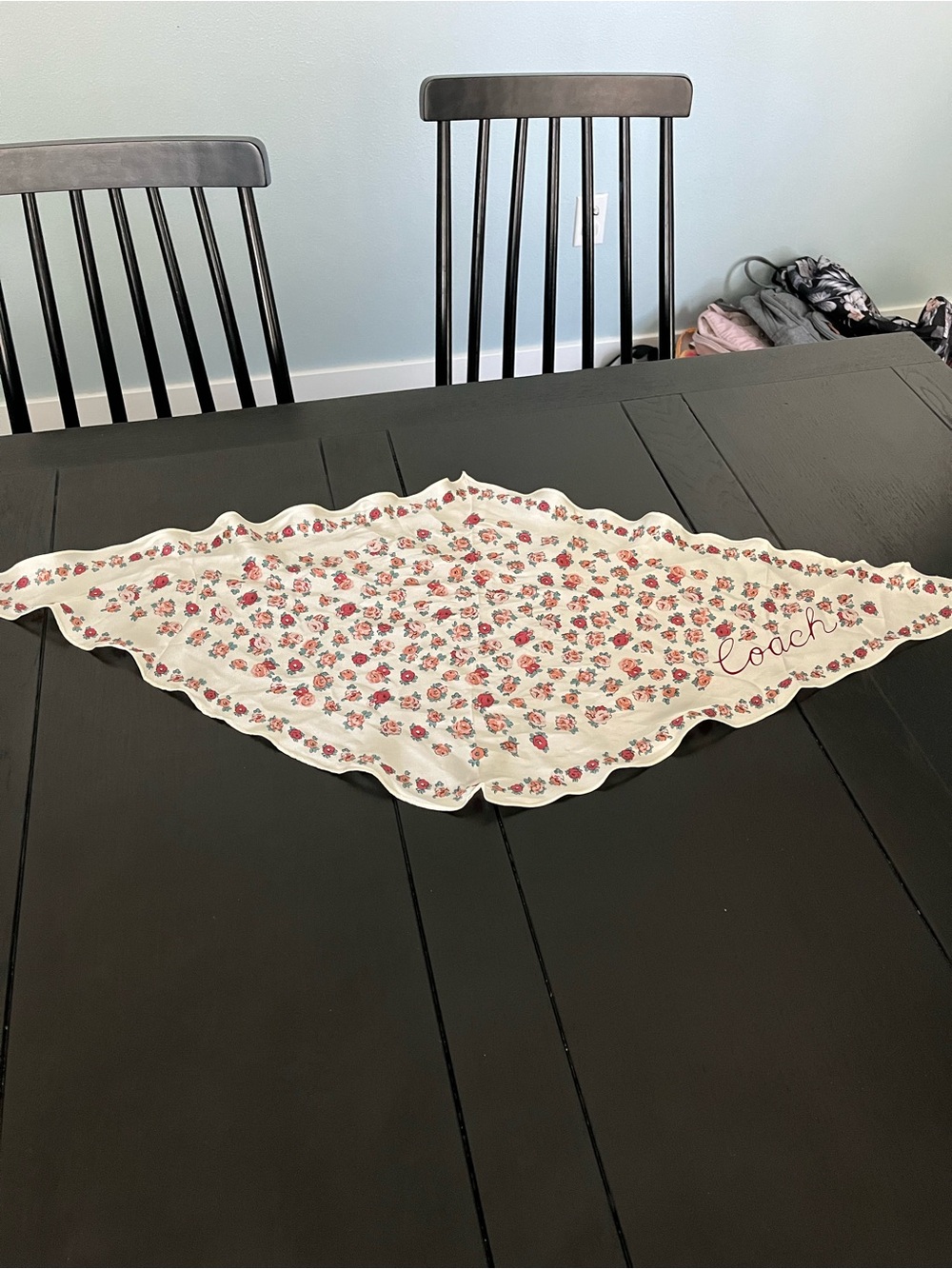 Coach Cream Silk Scarf with Pink Floral Print